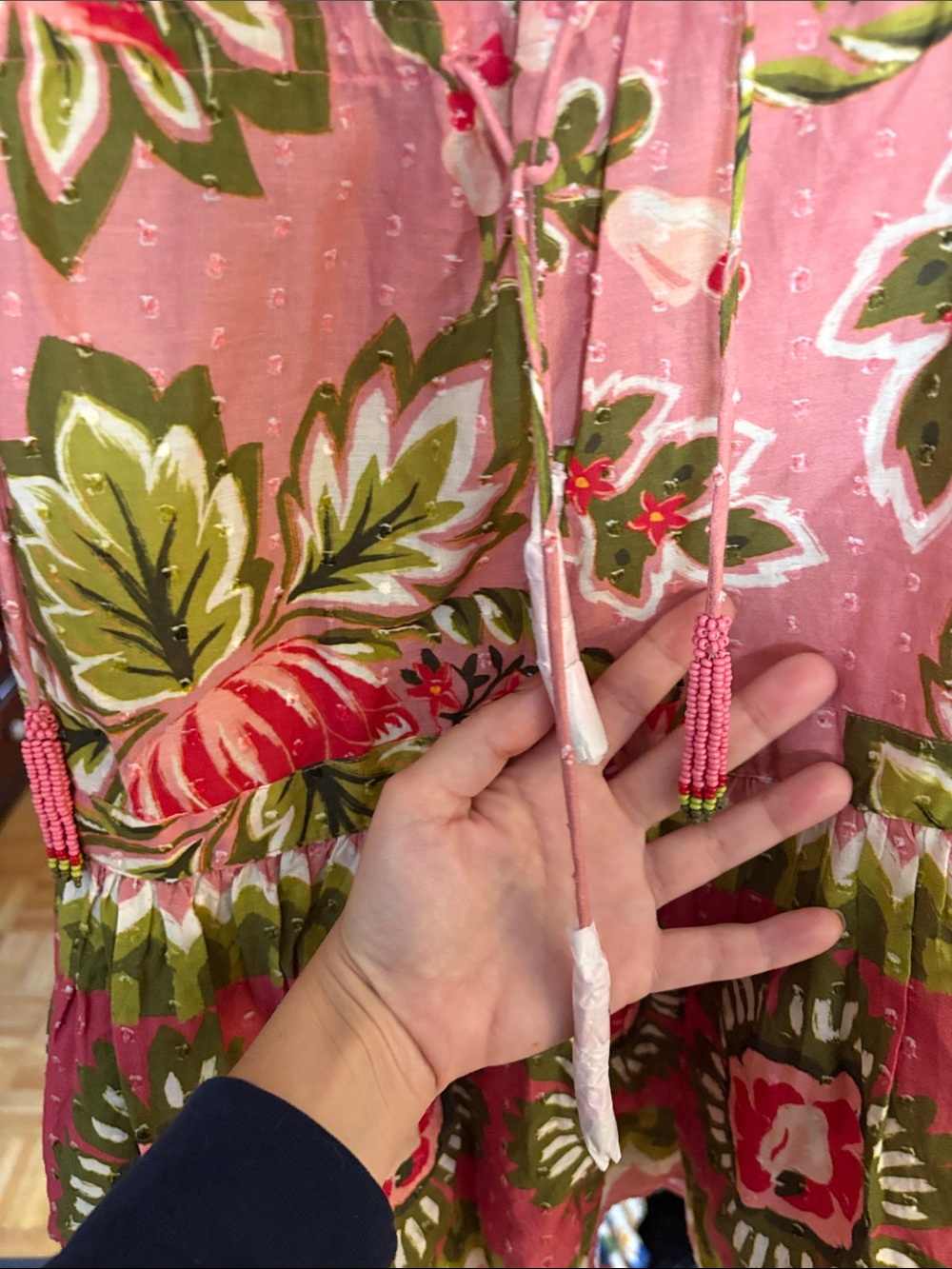 Farm Rio M cover up NWT. Floral Pink Long-Sleeve Tiered Dress - Picture 6 of 9